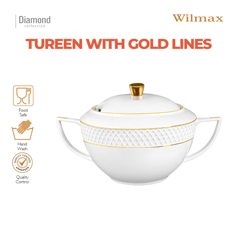 Waza na zupę 2800 ml biała porcelanowa ze złotym rantem WL-880102511/A