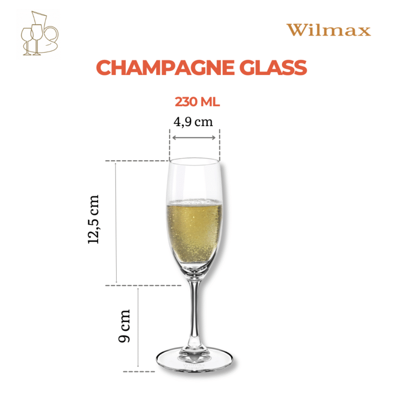 Kieliszek do szampana 230 ml zestaw 6 sztuk WL-888027/6A