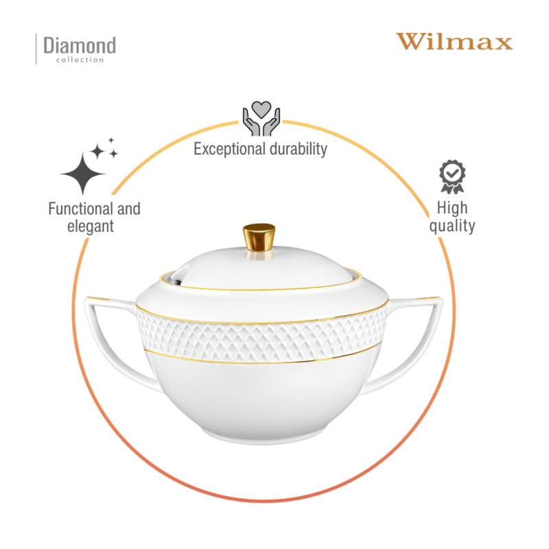 Waza na zupę 2800 ml biała porcelanowa ze złotym rantem WL-880102511/A