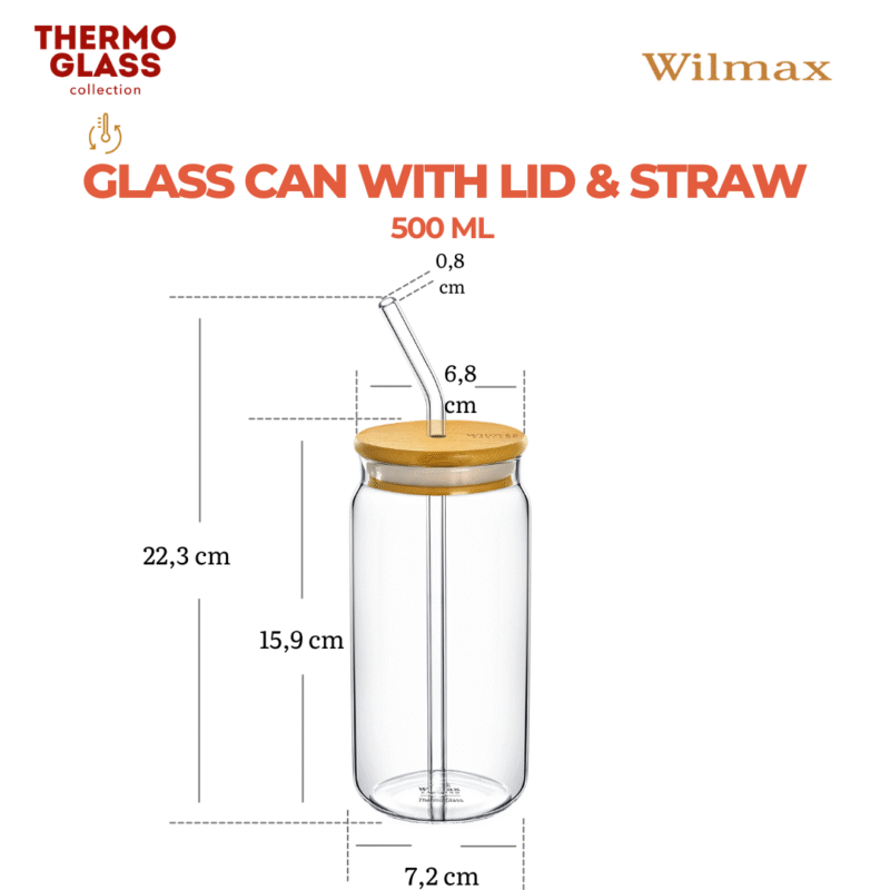 Słoik do wody napojów lemoniady z bambusową pokrywką i słomką 500 ml WL-888610/A