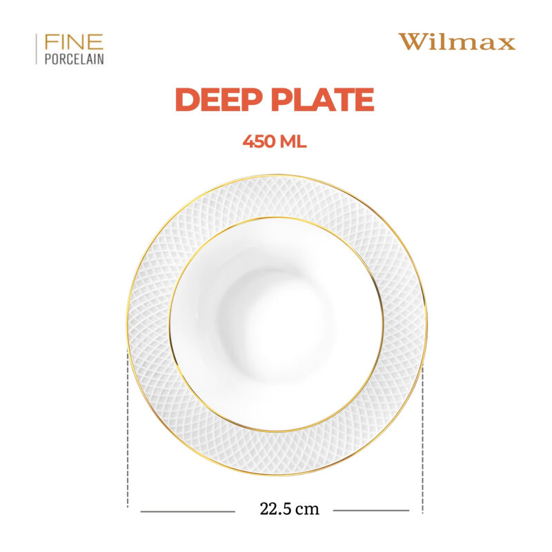 Talerz głęboki biały porcelanowy ze złotym rantem 22,5 cm 450 ml WL-880102303/A