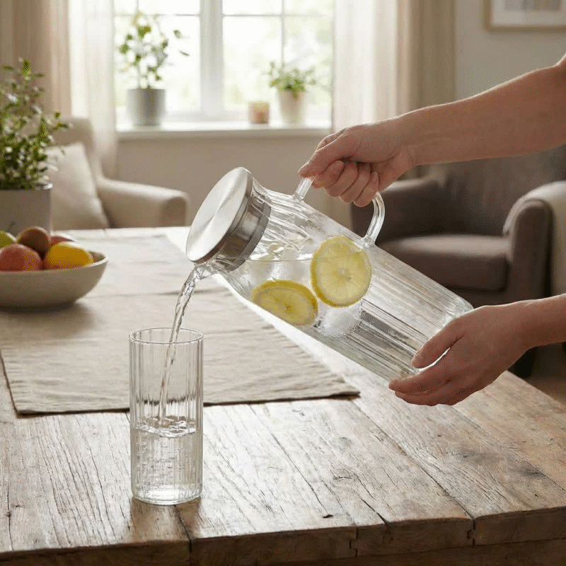 Zestaw do napojów wody i soku - dzbanek 1,5 l i 6 szklanek 300 ml
