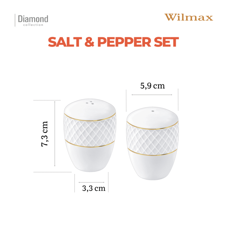 Solniczka i pieprzniczka zestaw biały porcelanowy ze złotym rantem WL-880102555/SP
