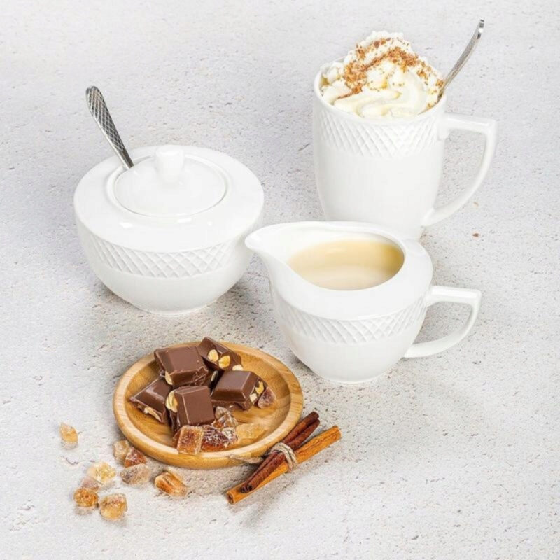 Cukiernica i mlecznik biały porcelanowy zestaw 2 sztuki WL-880112/2C