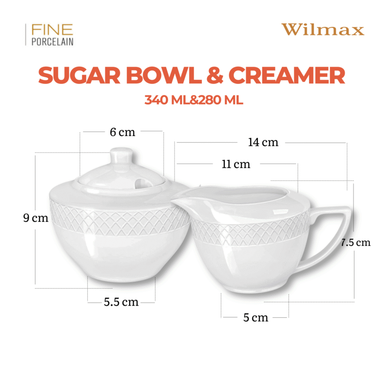 Cukiernica i mlecznik biały porcelanowy zestaw 2 sztuki WL-880112/2C