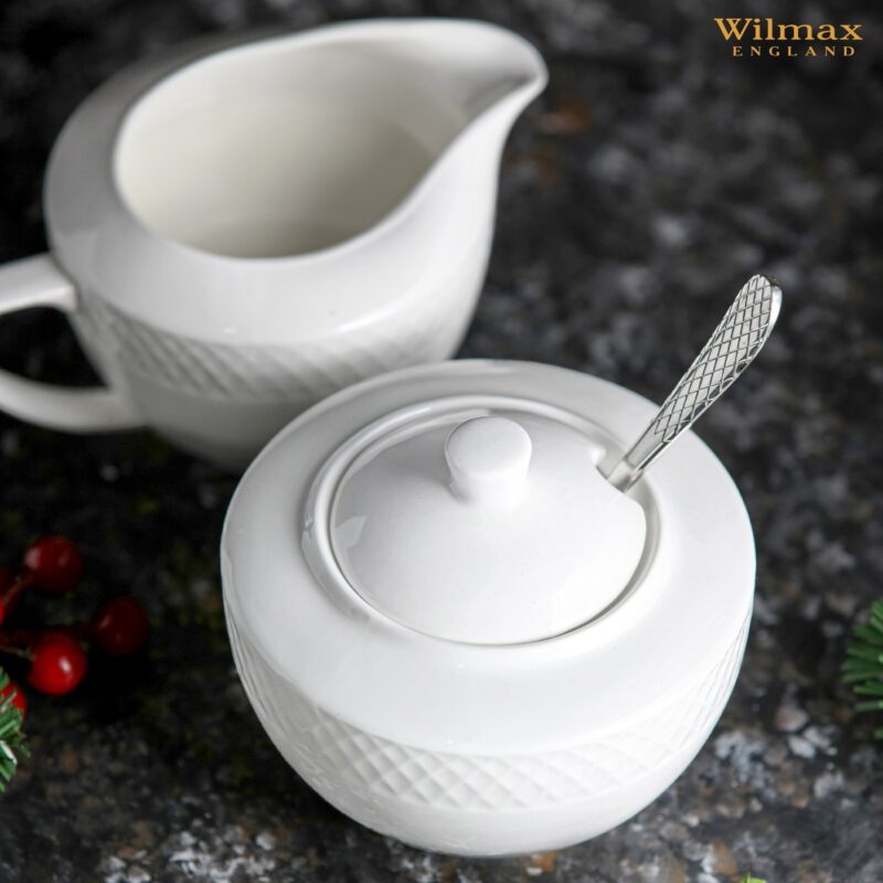 Cukiernica i mlecznik biały porcelanowy zestaw 2 sztuki WL-880112/2C