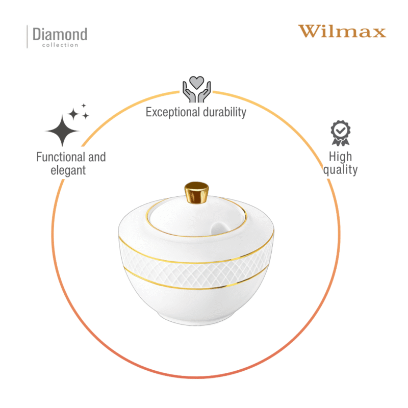 Cukiernica 340 ml biała porcelanowa ze złotym rantem WL-880102470/A