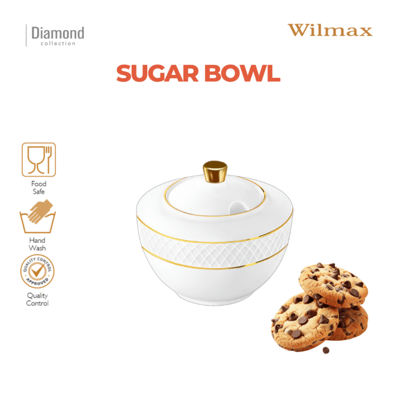 Cukiernica 340 ml biała porcelanowa ze złotym rantem WL-880102470/A