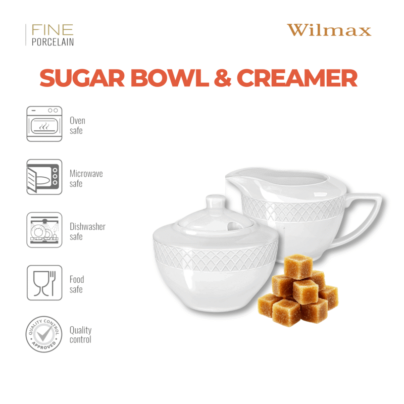 Cukiernica i mlecznik biały porcelanowy zestaw 2 sztuki WL-880112/2C