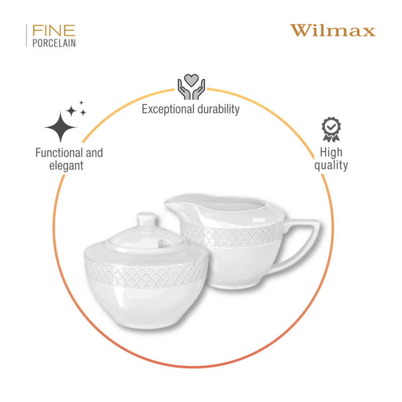 Cukiernica i mlecznik biały porcelanowy zestaw 2 sztuki WL-880112/2C