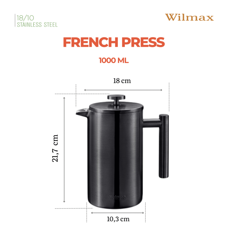 Zaparzacz do kawy dwuścienny 1000 ml - prasa francuska, czarny kolor WL-512.780.145/A