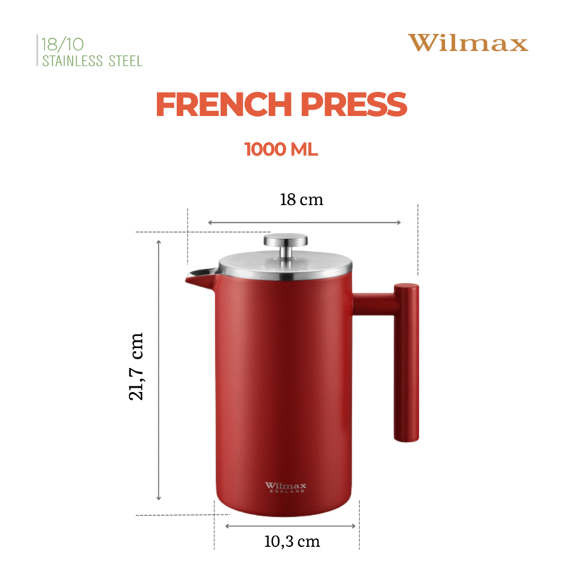 Zaparzacz do kawy dwuścienny 1000 ml - prasa francuska, czerwony kolor WL-512.780.191/A