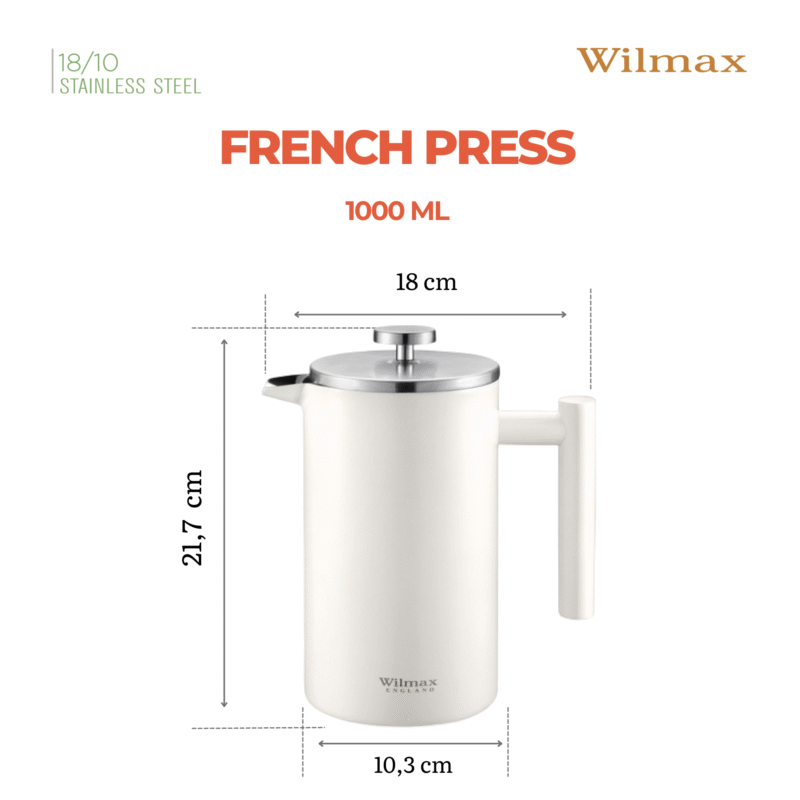 Zaparzacz do kawy dwuścienny 1000 ml - prasa francuska, biały kolor WL-512.780.190/A