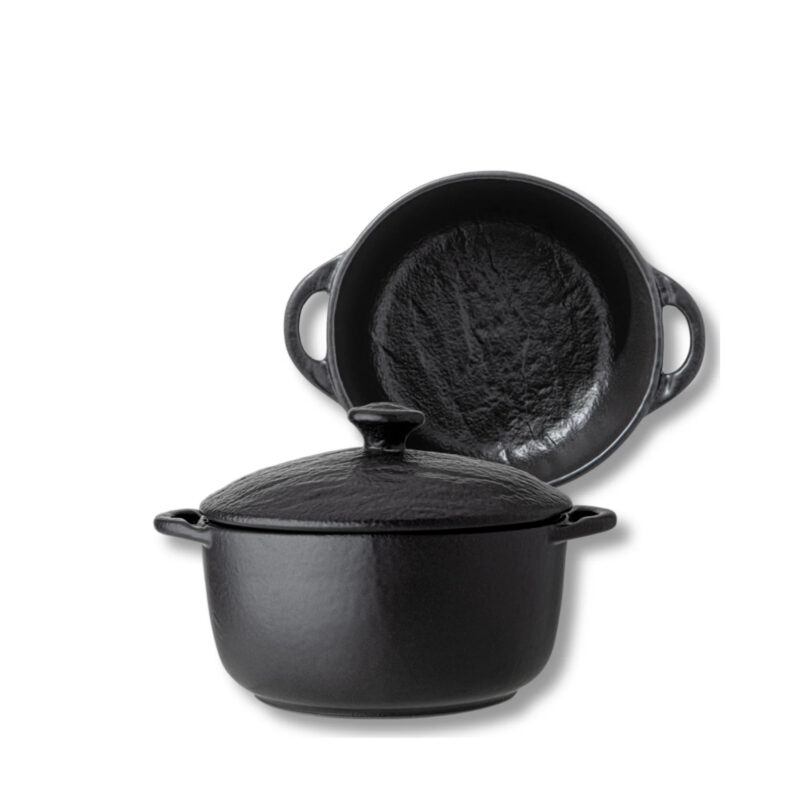 Kociołek z pokrywką czarny matowy porcelanowy 18x11 cm 600 ml WL-661140/A