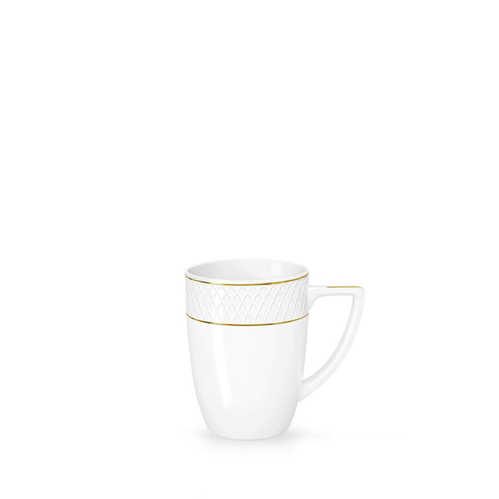 Kubek 320 ml biały porcelanowy ze złotym rantem WL-880102431/A