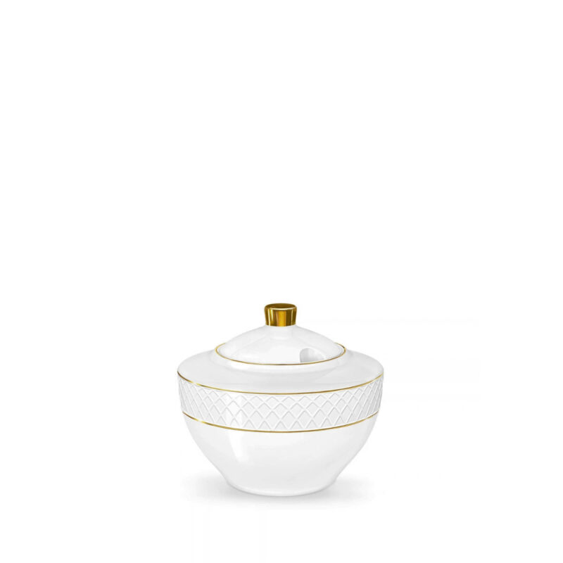 Sugar bowl 340 ml white porcelain with gold rim WL-880102470/A