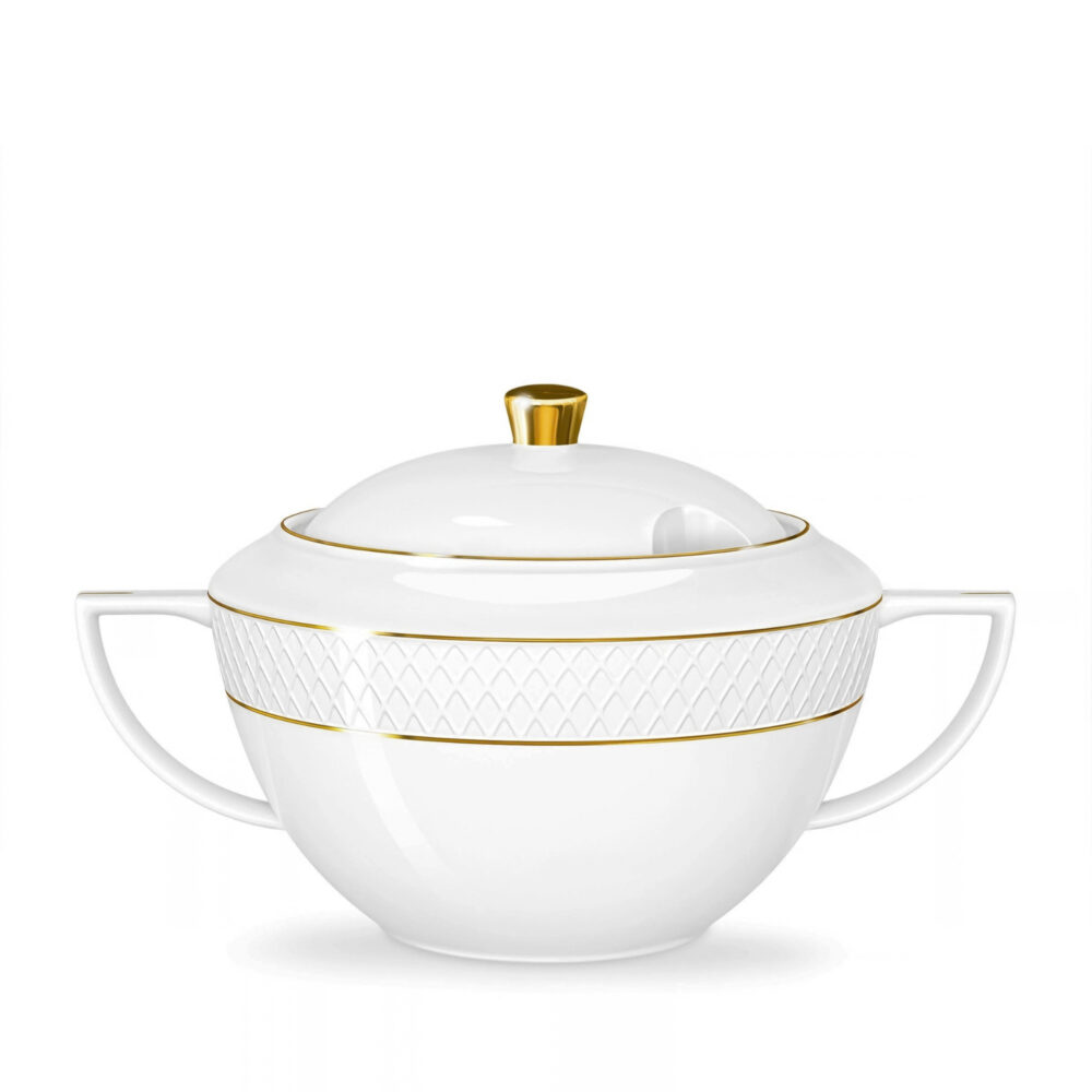 Soup bowl 2800 ml white porcelain with gold rim WL-880102511/A