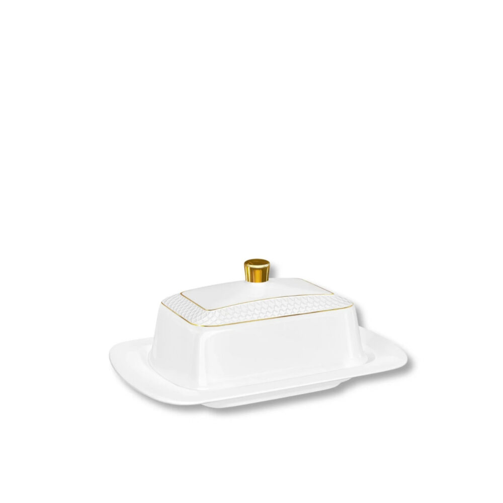 Maselniczka biała porcelanowa ze złotym rantem 18,5x12,5x7,5 cm WL-880102601/A