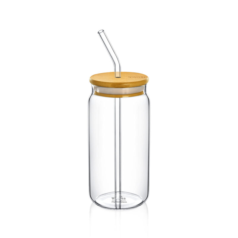 Water jar beverage lemonade jar with bamboo lid and straw 500 ml WL-888610/A