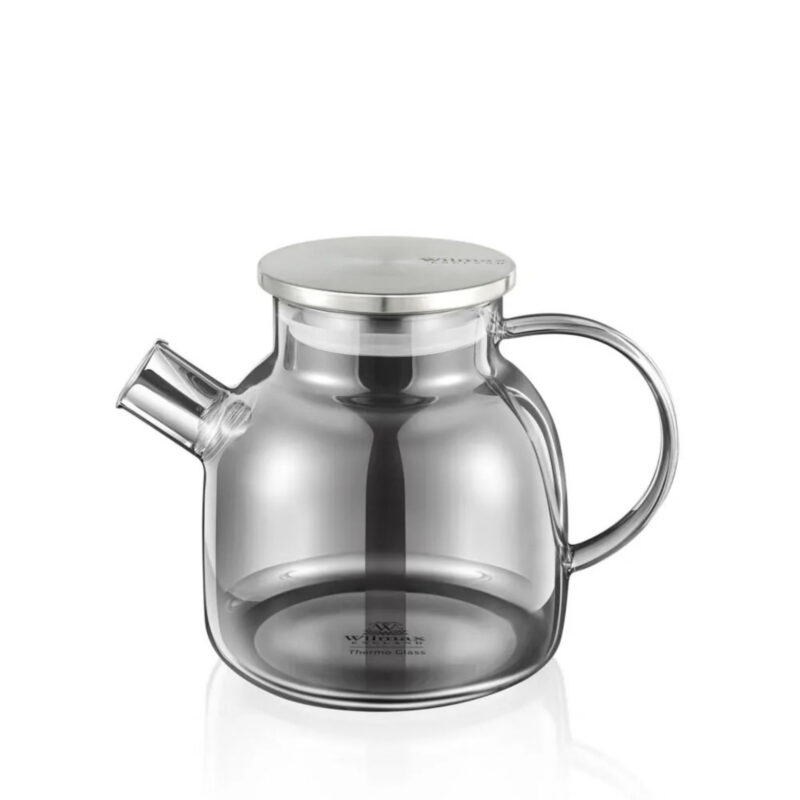 Silver glass teapot for tea with metal lid 1200 ml WL-888826002/A